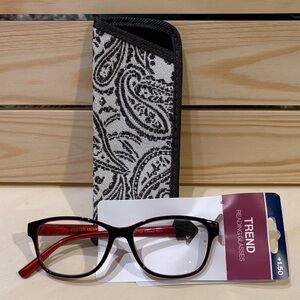 Foster Grant Red Reading Glasses with Patterned Case